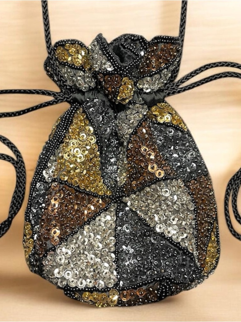 Vintage Beaded Sequin Drawstring Bag